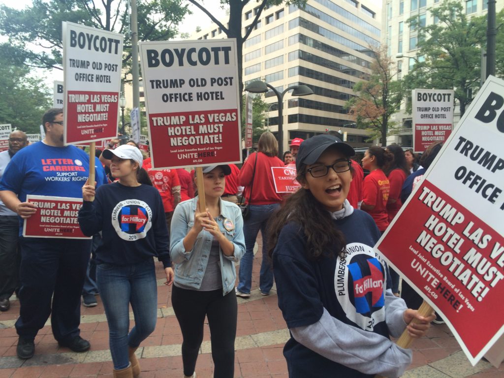 Labor unions picket outside the Trump hotel in Washington D.C. (Connor D. Wolf/InsideSources)