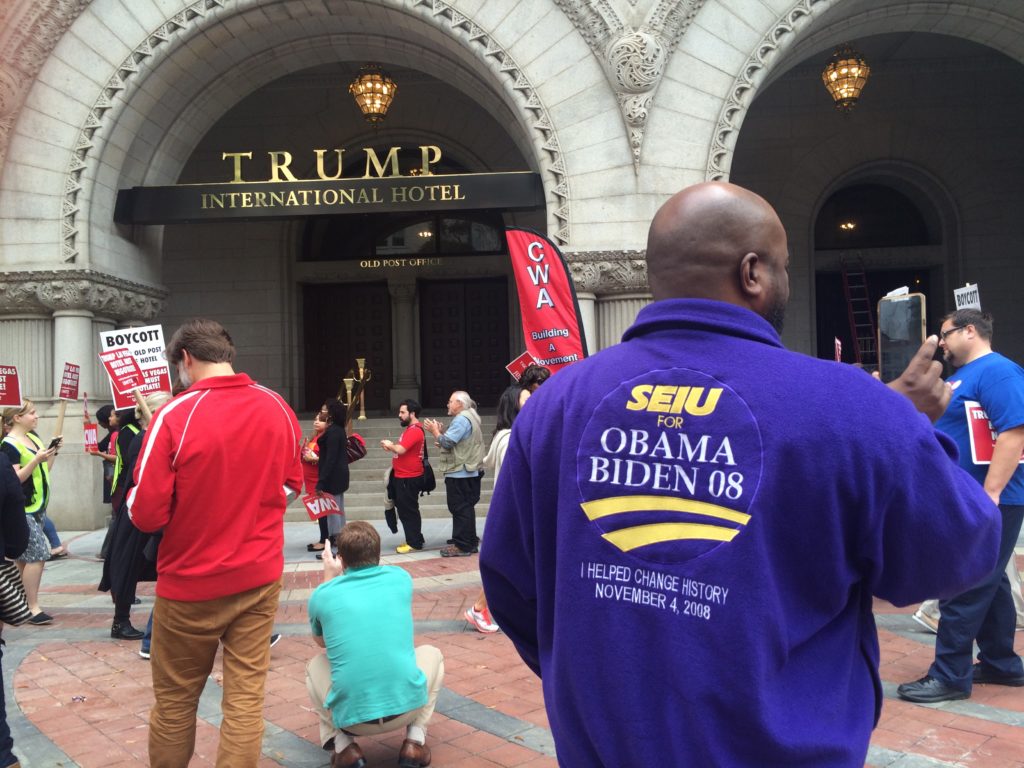 Labor unions picket outside the Trump hotel in Washington D.C. (Connor D. Wolf/InsideSources)