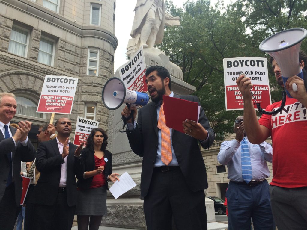 Labor unions picket outside the Trump hotel in Washington D.C. (Connor D. Wolf/InsideSources)