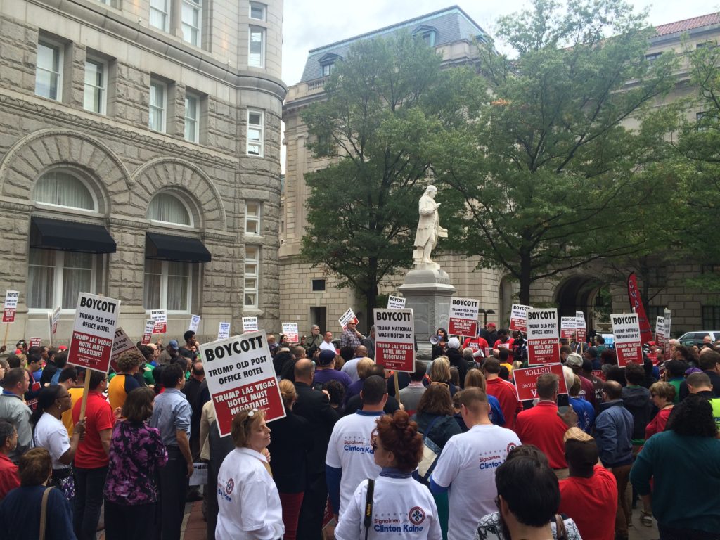 Labor unions picket outside the Trump hotel in Washington D.C. (Connor D. Wolf/InsideSources)