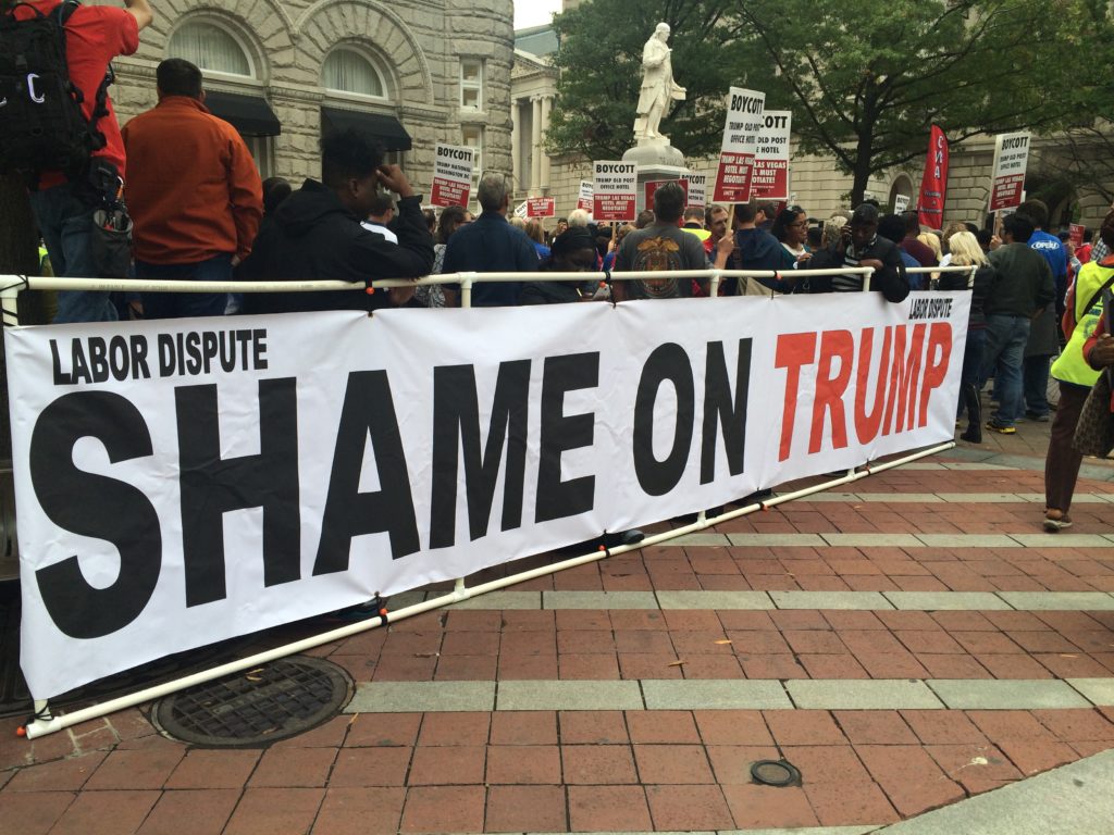 Labor unions picket outside the Trump hotel in Washington D.C. (Connor D. Wolf/InsideSources)