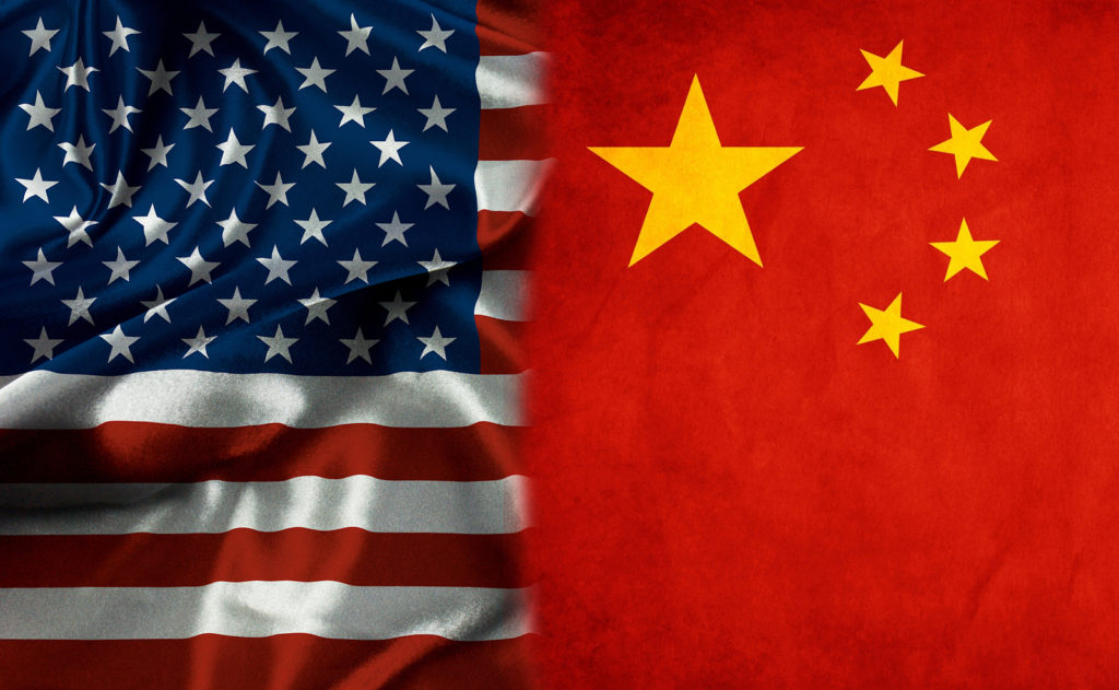 American flag and China Chinese flag symbolizing relationship ...