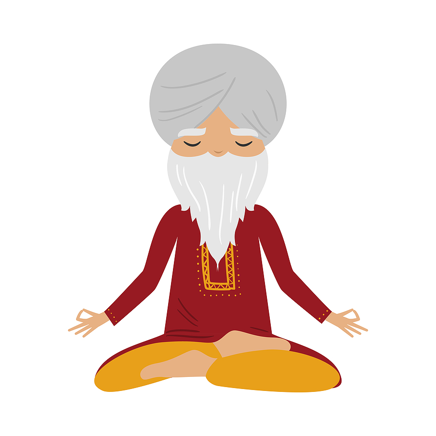 Meditating Old Yogi Man With A White Turban And Red Clothes Sitt ...